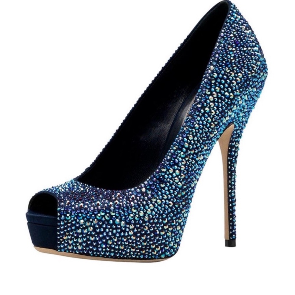 Gucci Sofia Blue Sparkling Peep-Toe Heels